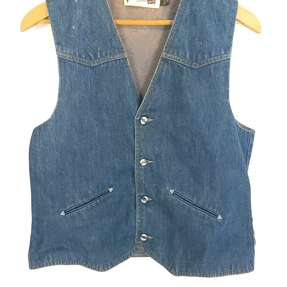 Vtg Levi's Panatela Vest Men’s Med? Blue Denim Western 70s Distressed Thrashed - Picture 2 of 13